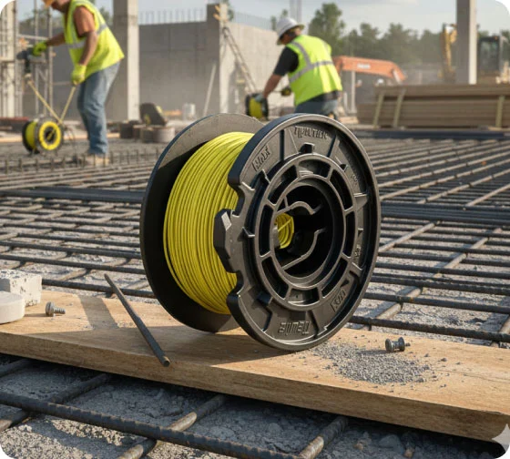 MAX tie wire spools on a rebar construction site